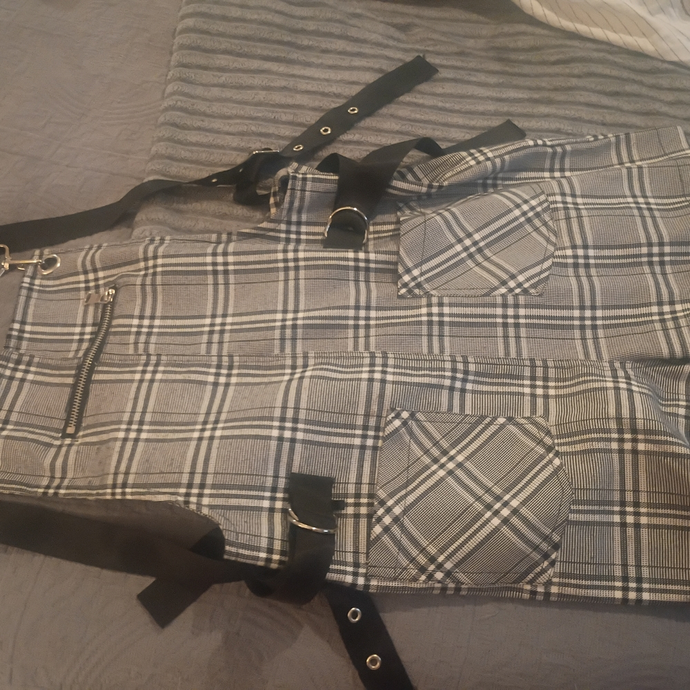 Plaid Overall Dress with Black Straps